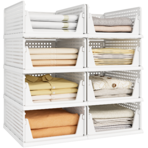8-Pack Stackable Closet Storage Bins - White