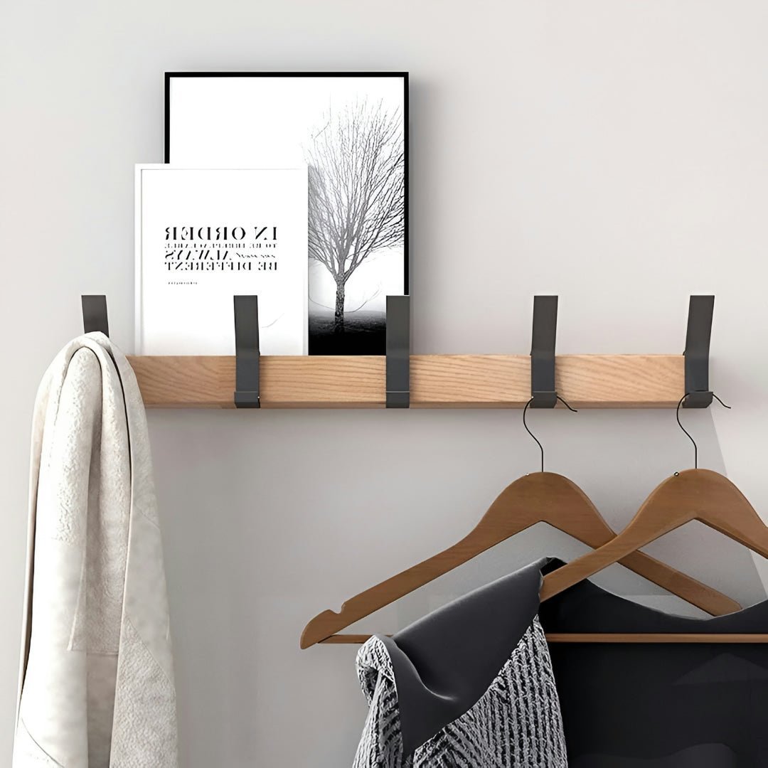 Coat Rack Wall Mounted Wooden Hook Organizer Shelf - Image 2