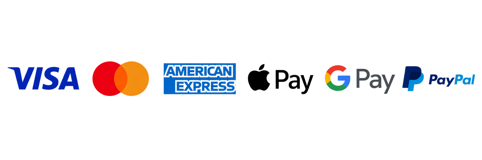 Accepted payment methods: Visa, Mastercard, American Express, Apple Pay, Google Pay, PayPal